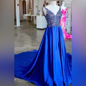 Mac Duggal Sapphire Blue Embellished Gown